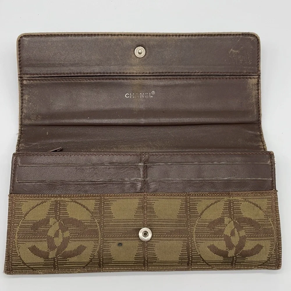 Chanel CC Flap Canvas Travel Line Long Wallet in Khaki/Brown